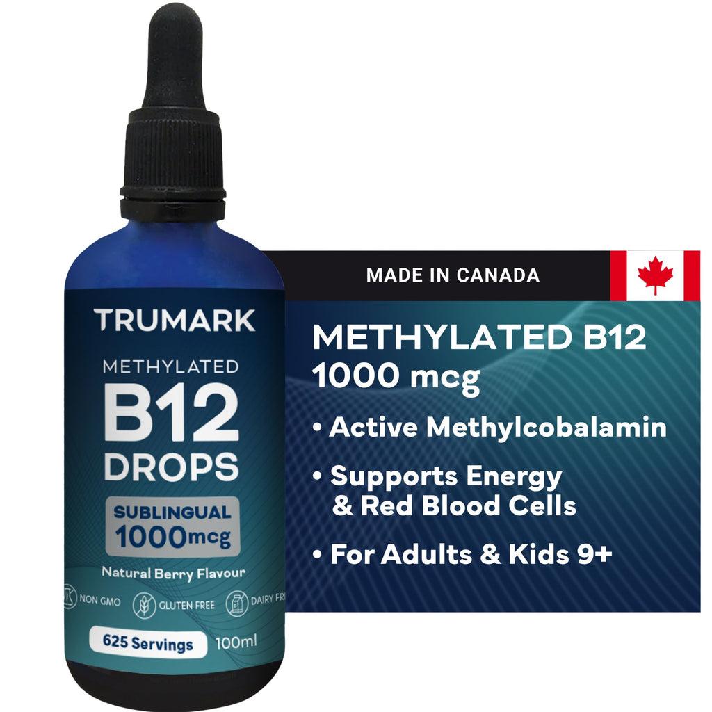 Methylated Vitamin B12 Drops 1000mcg, Sublingual B12 Liquid, Supports Energy, Nervous System & Red Blood Cell Health, Delicious Berry, 625 Servings / 100ml