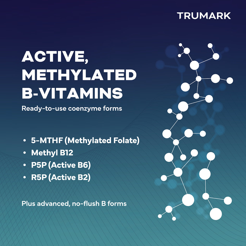 TRUMARK TRU-B Methylated B-Complex, Advanced Active B Vitamins for Energy, Methylation, and Stress Support