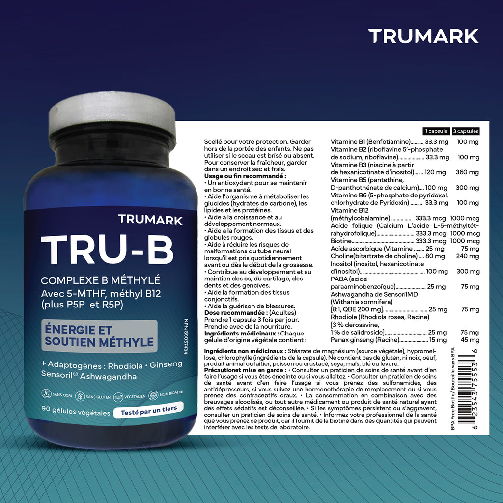 TRUMARK TRU-B Methylated B-Complex, Advanced Active B Vitamins for Energy, Methylation, and Stress Support