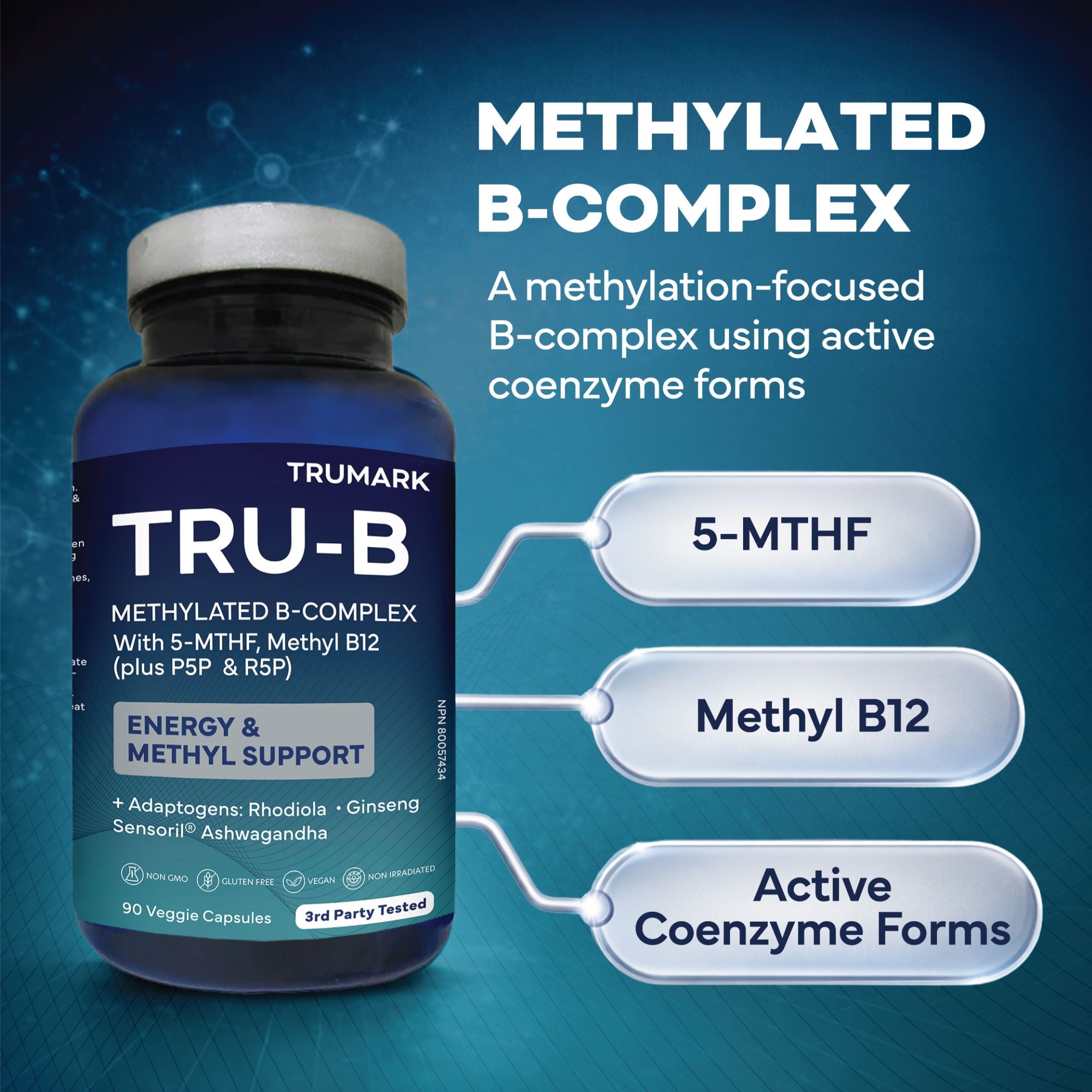 TRUMARK TRU-B Methylated B-Complex, 90 Vegetable Capsules