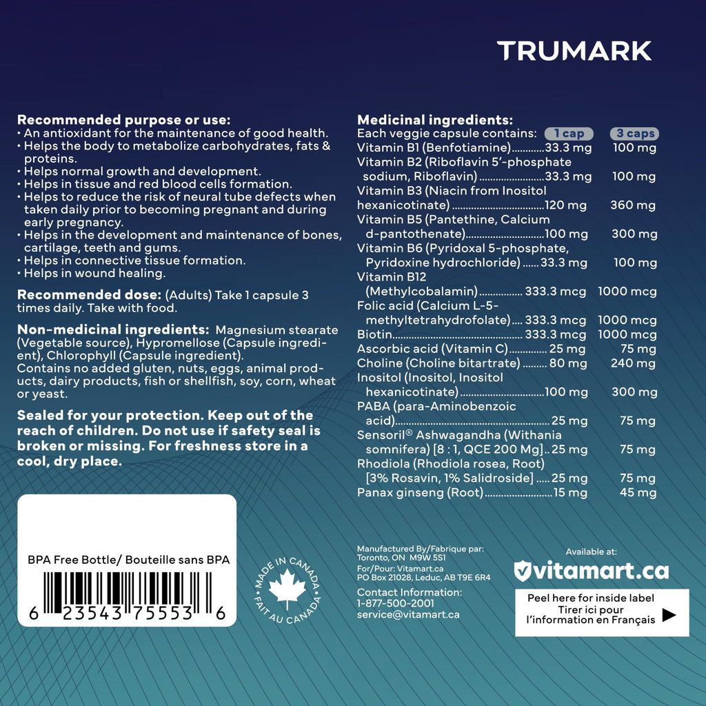 TRUMARK TRU-B Methylated B-Complex, Advanced Active B Vitamins for Energy, Methylation, and Stress Support