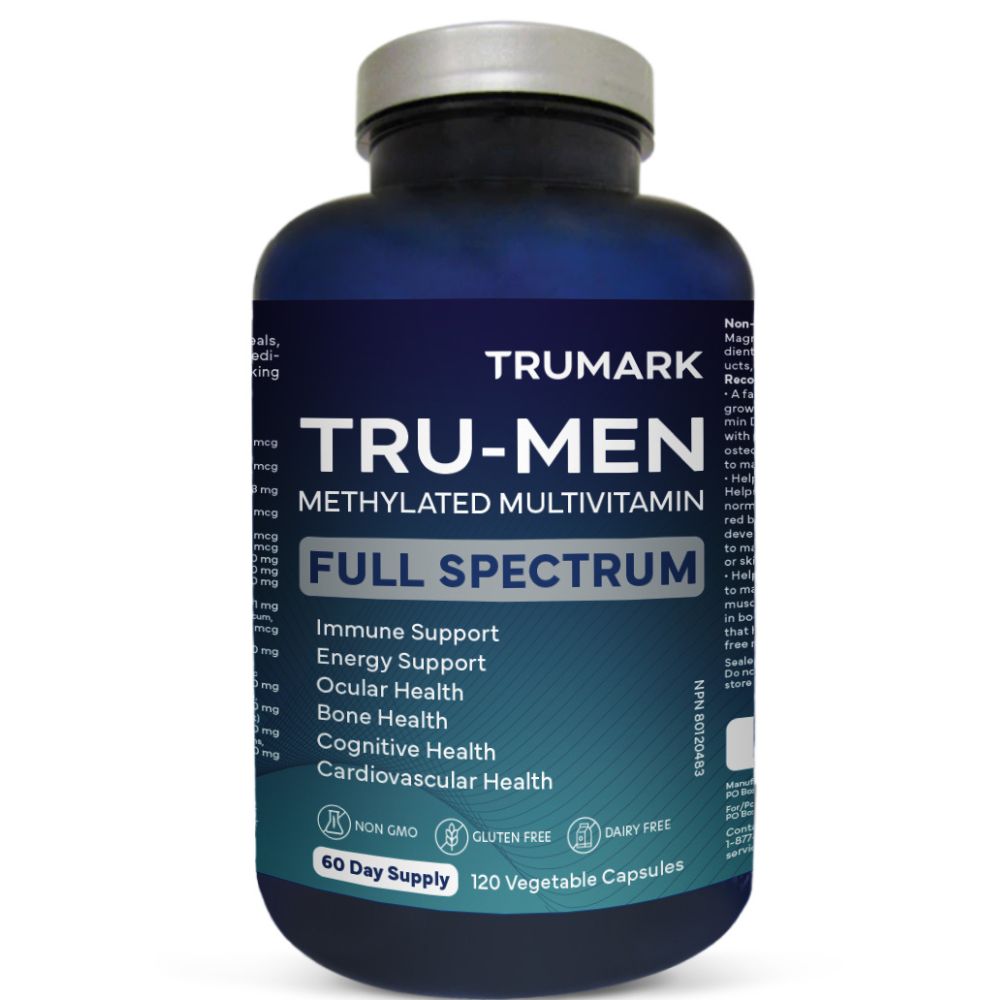 TRU-MEN Methylated Multivitamin for Men, High Potency, Daily Energy, Heart, Cognitive, Immune Support, 120 Capsules, 60 Day Supply