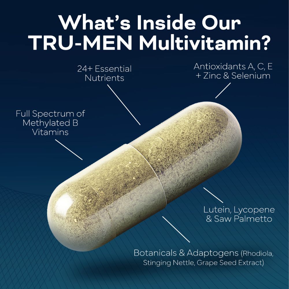 TRU-MEN Methylated Multivitamin for Men, High Potency, Daily Energy, Heart, Cognitive, Immune Support, 120 Capsules, 60 Day Supply