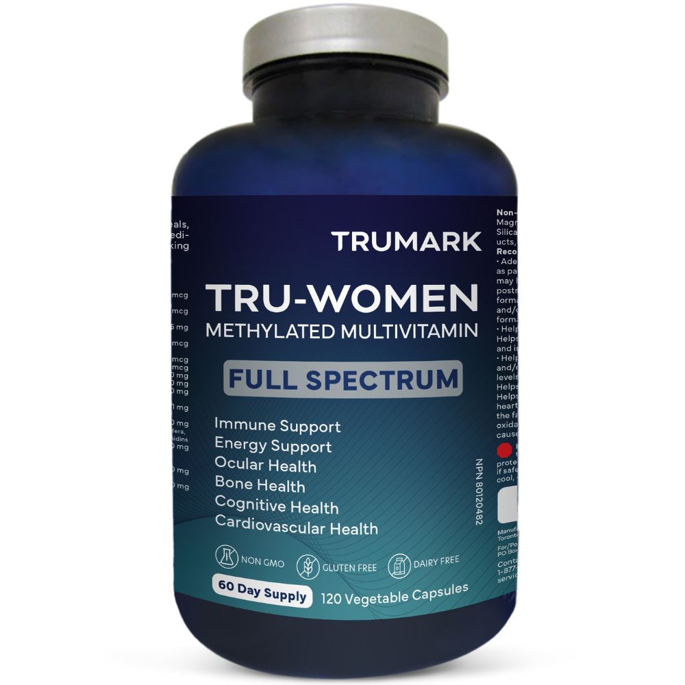 TRU-WOMEN Methylated Multivitamin for Women, Bioactive High Potency Daily Support for Energy, Mood, Hormones, Immunity, 120 Vegetable Capsules, 60 Day Supply