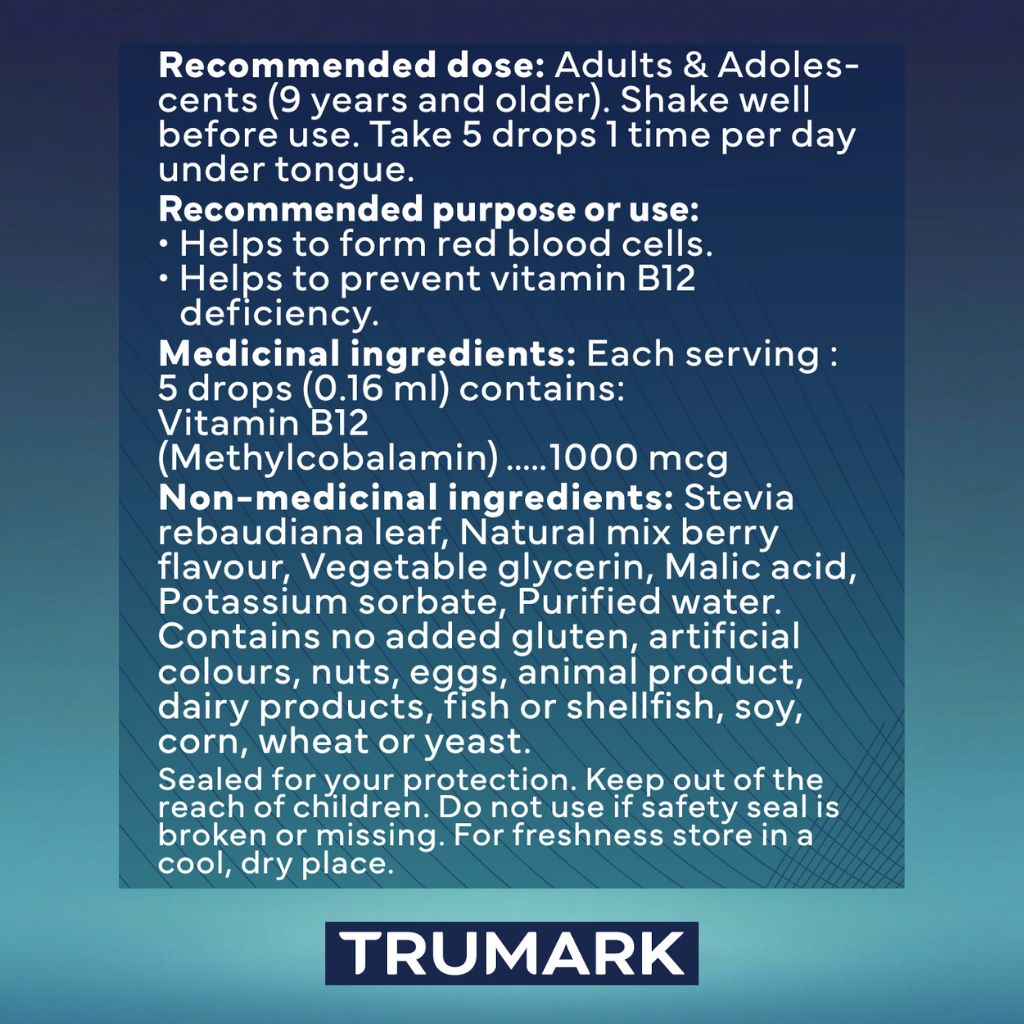 Methylated Vitamin B12 Drops 1000mcg, Sublingual B12 Liquid, Supports Energy, Nervous System & Red Blood Cell Health, Delicious Berry, 625 Servings / 100ml